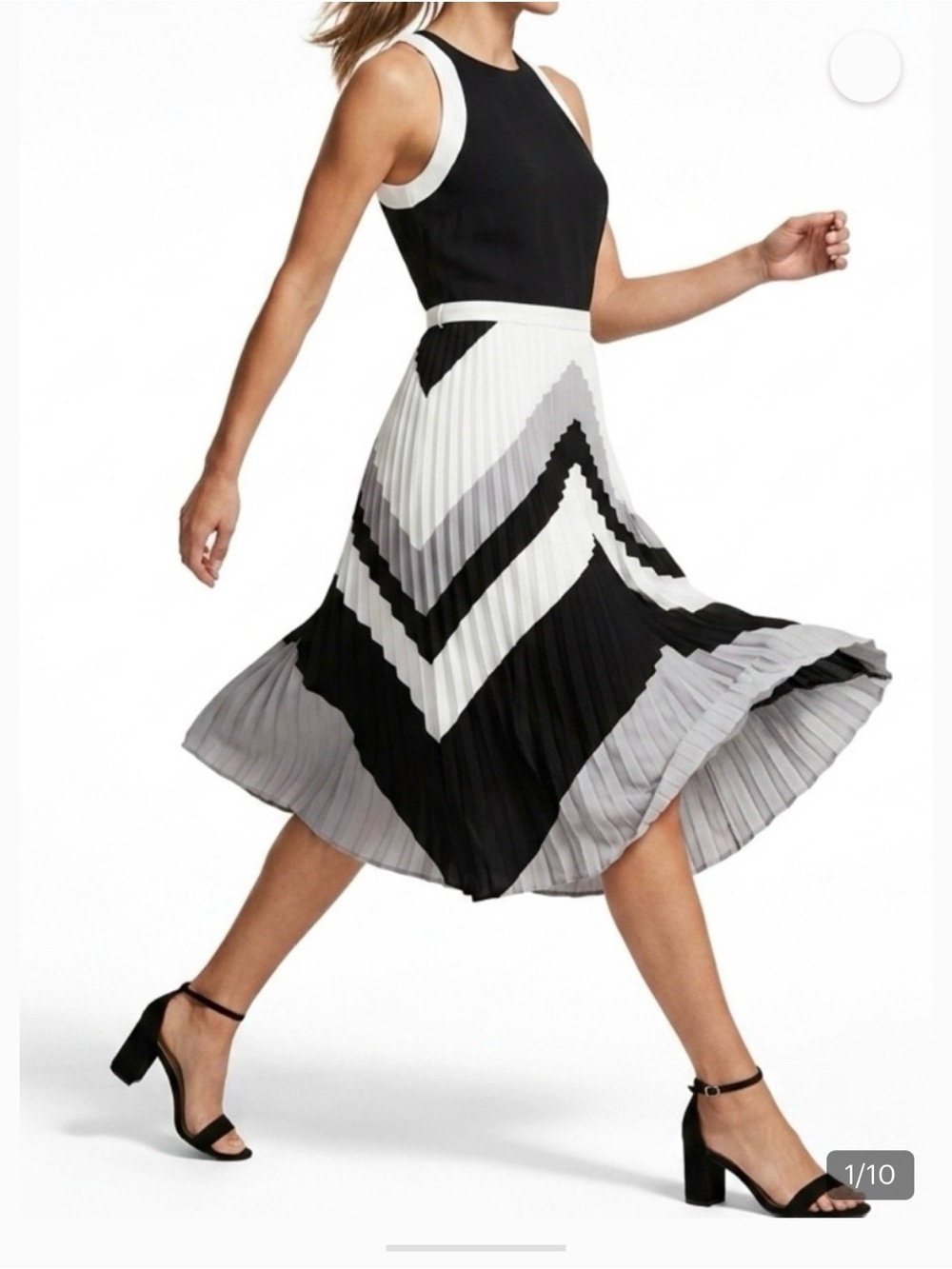 Banana Republic Black & White Pleated Chevron Midi Dress Size 2